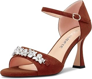 Castamere Women's Half Open Heel Pointed Toe Ankle Strap Diamante Crystal Sandals Wedding Prom 8.5 CM Heels