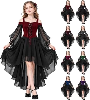 Girls Halloween Witch Vampire Costume Dress Off Shoulder Fairy Dresses | Medieval Renaissance Steampunk Gothic Dress Halloween Parties Cosplay Outfit Butterflies Sleeve Corset Dresses 7-12Years