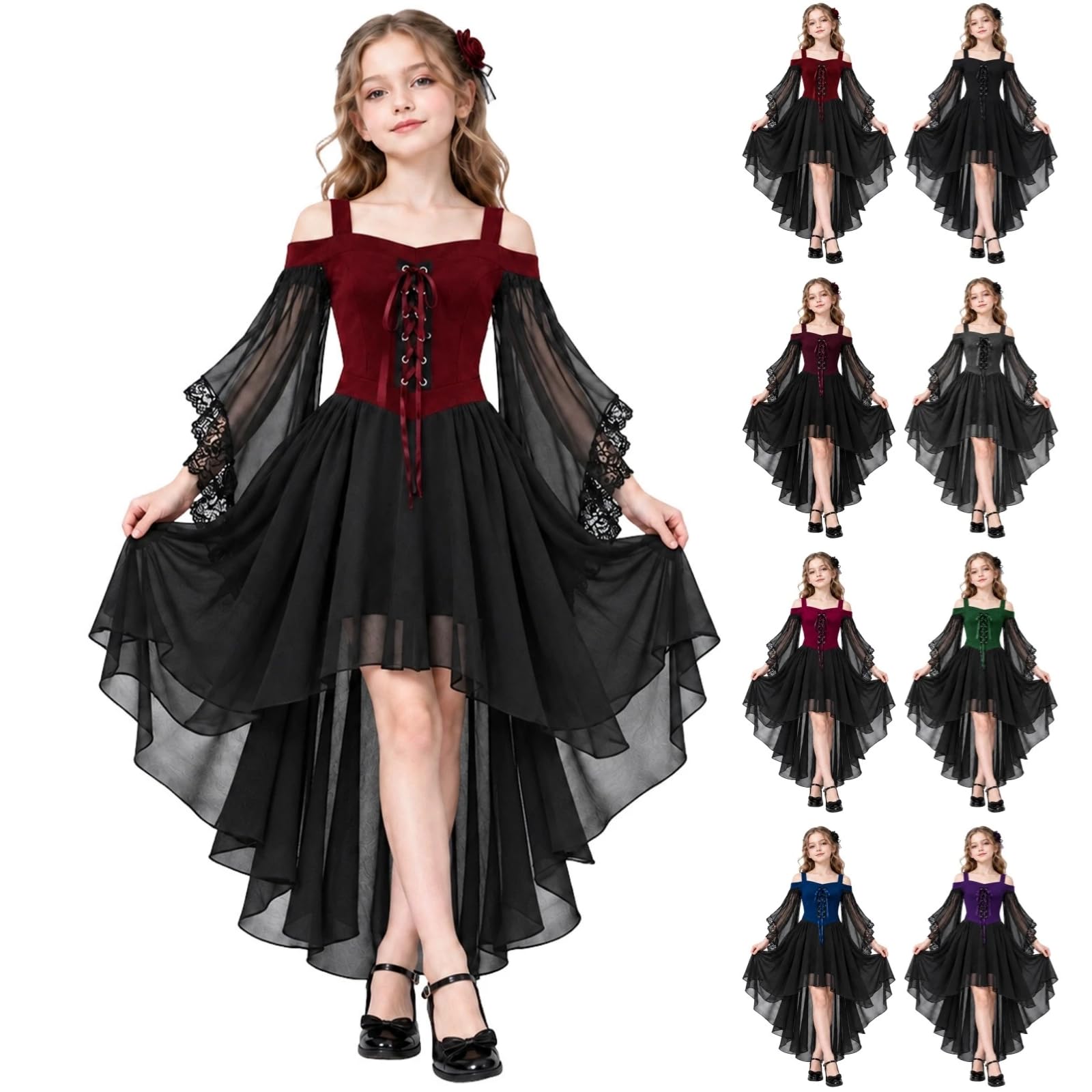 Girls Halloween Witch Vampire Costume Dress Off Shoulder Fairy Dresses | Medieva
