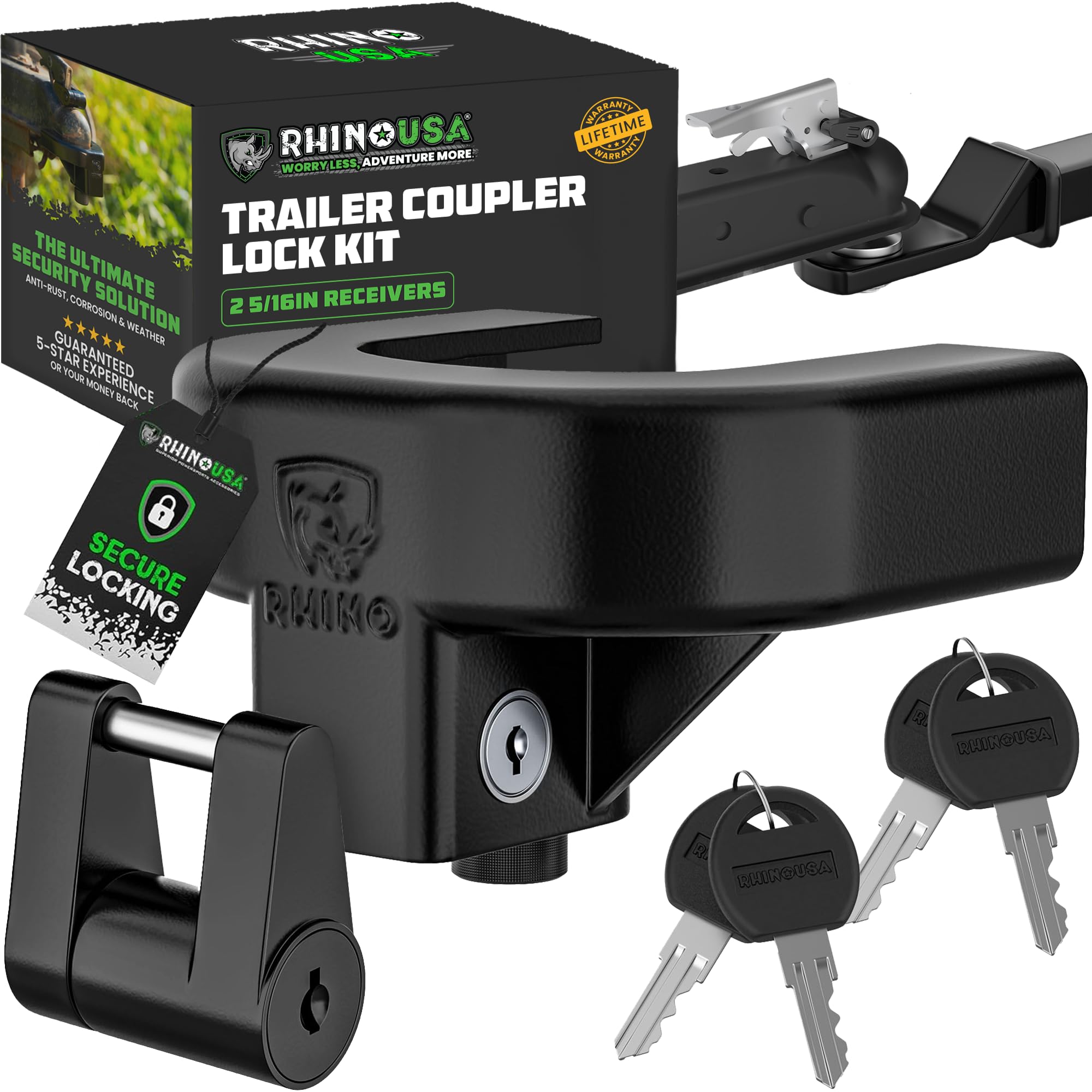 Rhino USA Trailer Coupler Lock Kit (2-5/16in Trailers) - Anti-Theft Steel | Heav