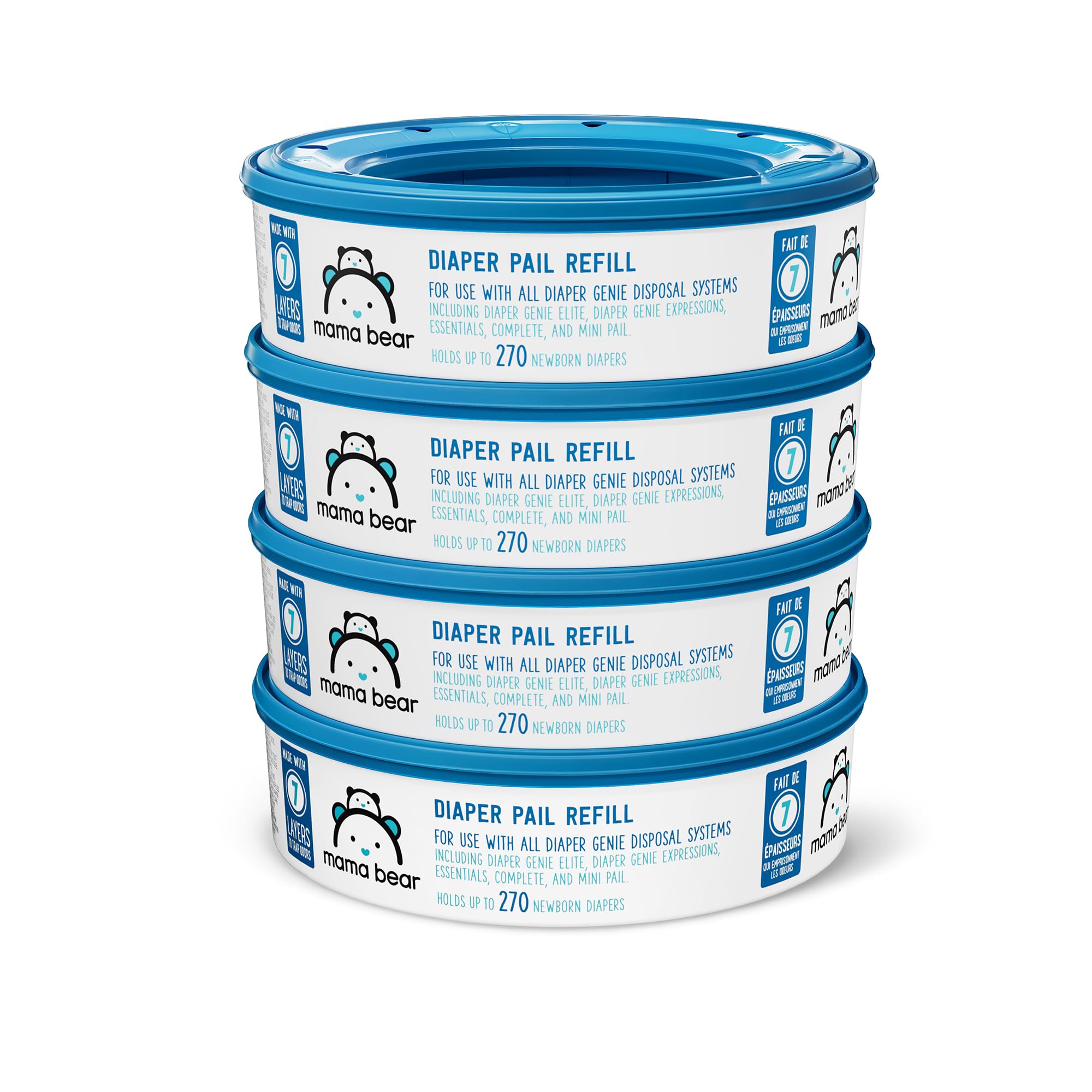 Mama Bear Diaper Pail Refills for Diaper Genie Pails, 270 Count (Pack of 4)