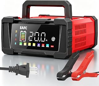 EAFC 20A Smart Car Battery Charger & Battery Maintainer, 12V/24V Automatic Trickle Charger with LCD Display, Pulse Repair for AGM, EFB, Gel, SLA, Wet & LiFePO4 Batteries, Motorcycle, Van, Truck, Boat