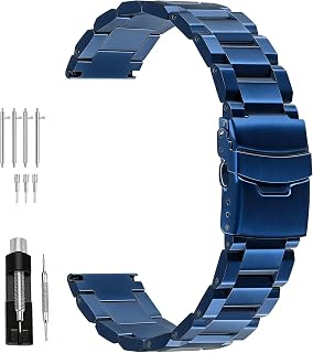 Juntan 18mm 20mm 21mm 22mm 24mm 26mm Classic Stainless Steel Watch Band Silver Black Grey Blue Gold Brushed Metal Watch Strap for Women Men Watch Replacement Band Double Buckle