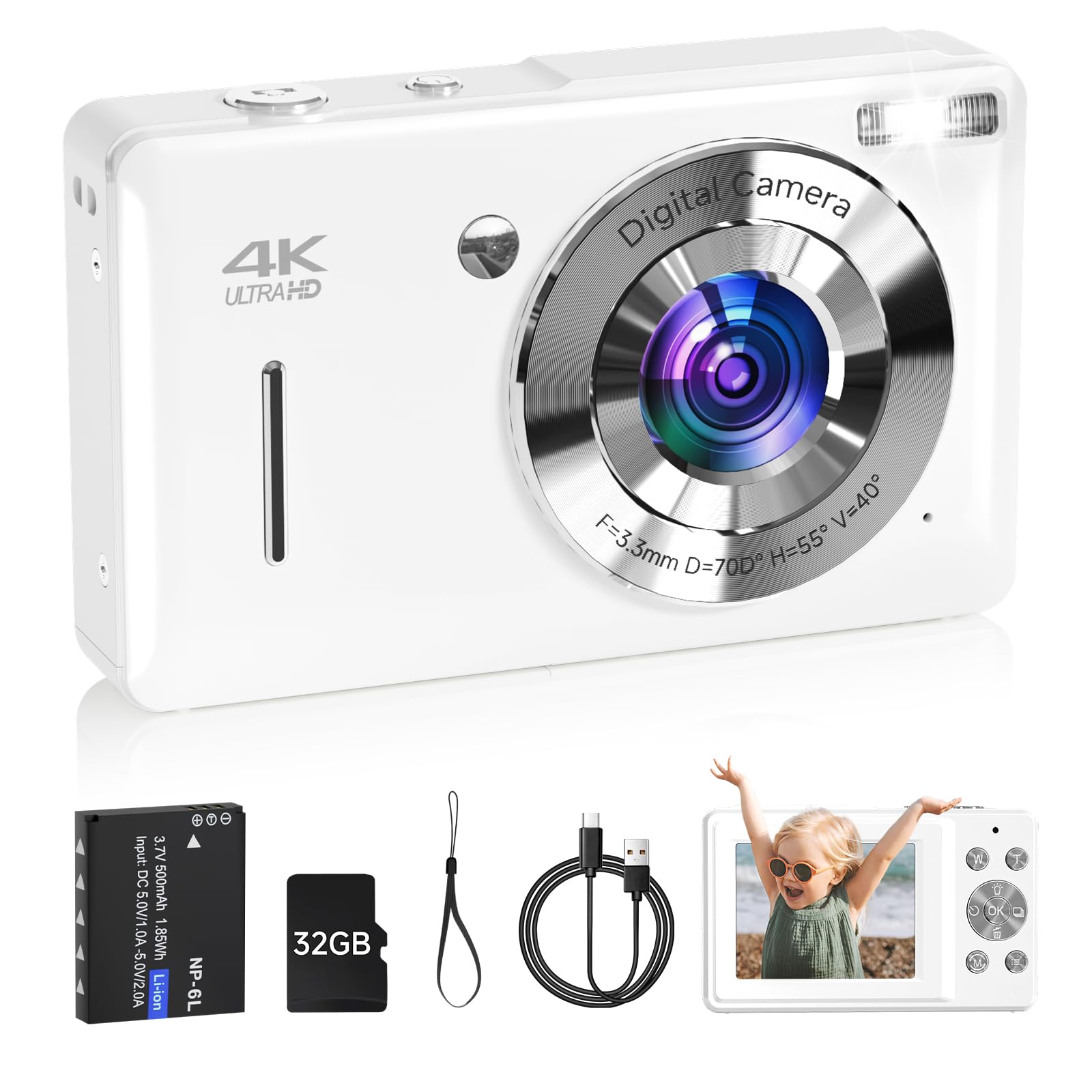 Digital Camera for Kids, FHD 1080P 44MP Point and Shoot Digital Camera with Face