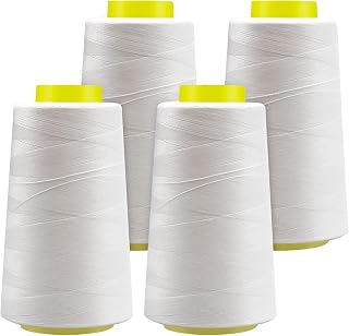 Serger Thread - 4 Cones x 3000 Yards (12,000 Yards Total) | 40S/2 Polyester All-Purpose Thread for Sergers, Overlock Machines, Quilting & Handcrafts (4 White)
