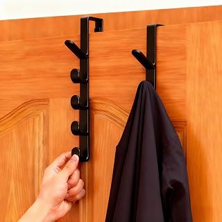Easy Install Door Hook - Non-Slip Plastic Hooks for Handbags, Bags and Home Organization (Black)