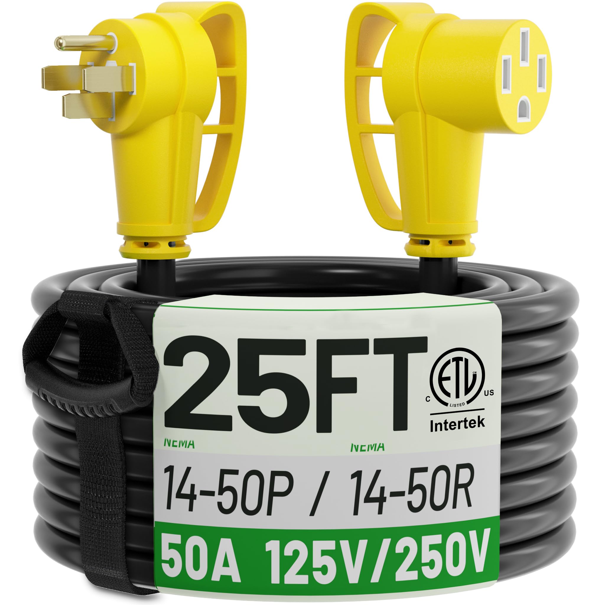 POWGRN NEMA 14-50P to 14-50R 25 FT 50 Amp RV/EV Extension Cord Outdoor | 25 Foot