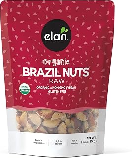 Elan Organic Raw Brazil Nuts, 185g, Whole Nuts, No Shell, Non-GMO, Vegan, Gluten-Free, Kosher, Healthy Snacks, (Package May Vary)