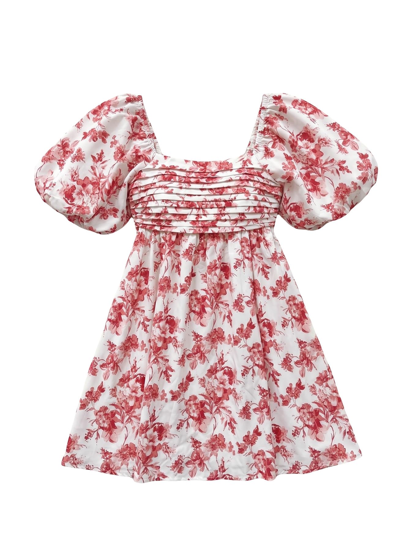 Floerns Women's Floral Dress Puff Sleeve Square Neck Mini Dresses