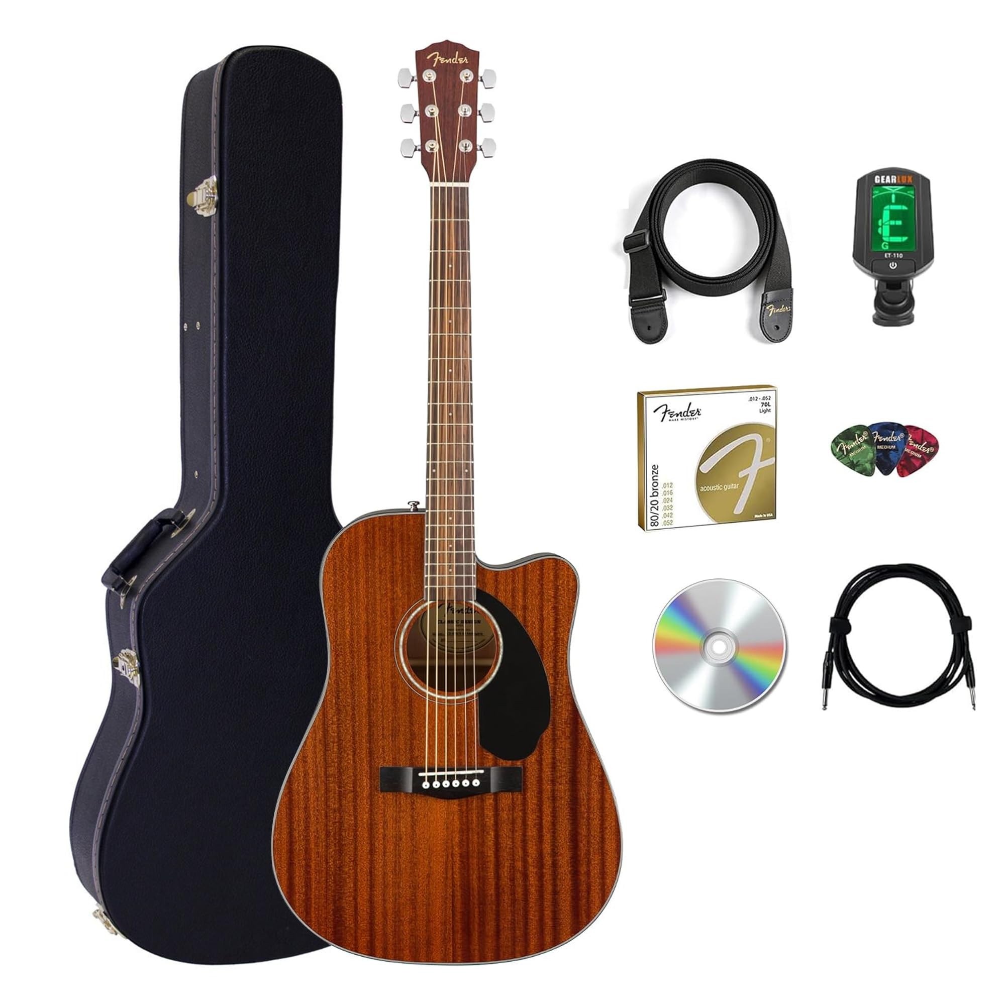 Fender CD-60SCE Solid Top Dreadnought Acoustic-Electric Guitar - All Mahogany Bu