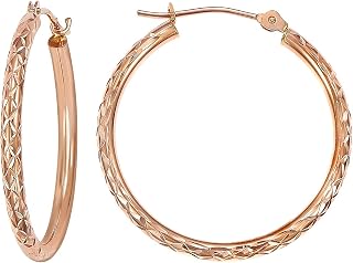 14k Gold X-pattern Diamond-cut Round Hoop Earrings, 1'' Diameter