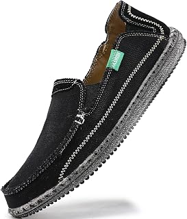 VILOCY Mens Slip on Deck Shoes Casual Canvas Loafers Beach Boat Shoes Zero Drop Vintage Flat