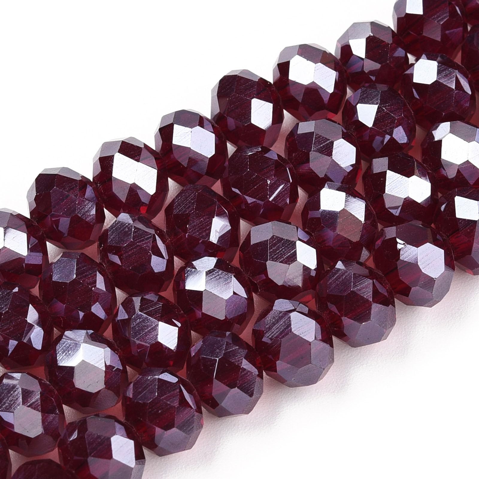 10 Strands Electroplated Clear Glass Beads Dark Red Polished Faceted Beads for D