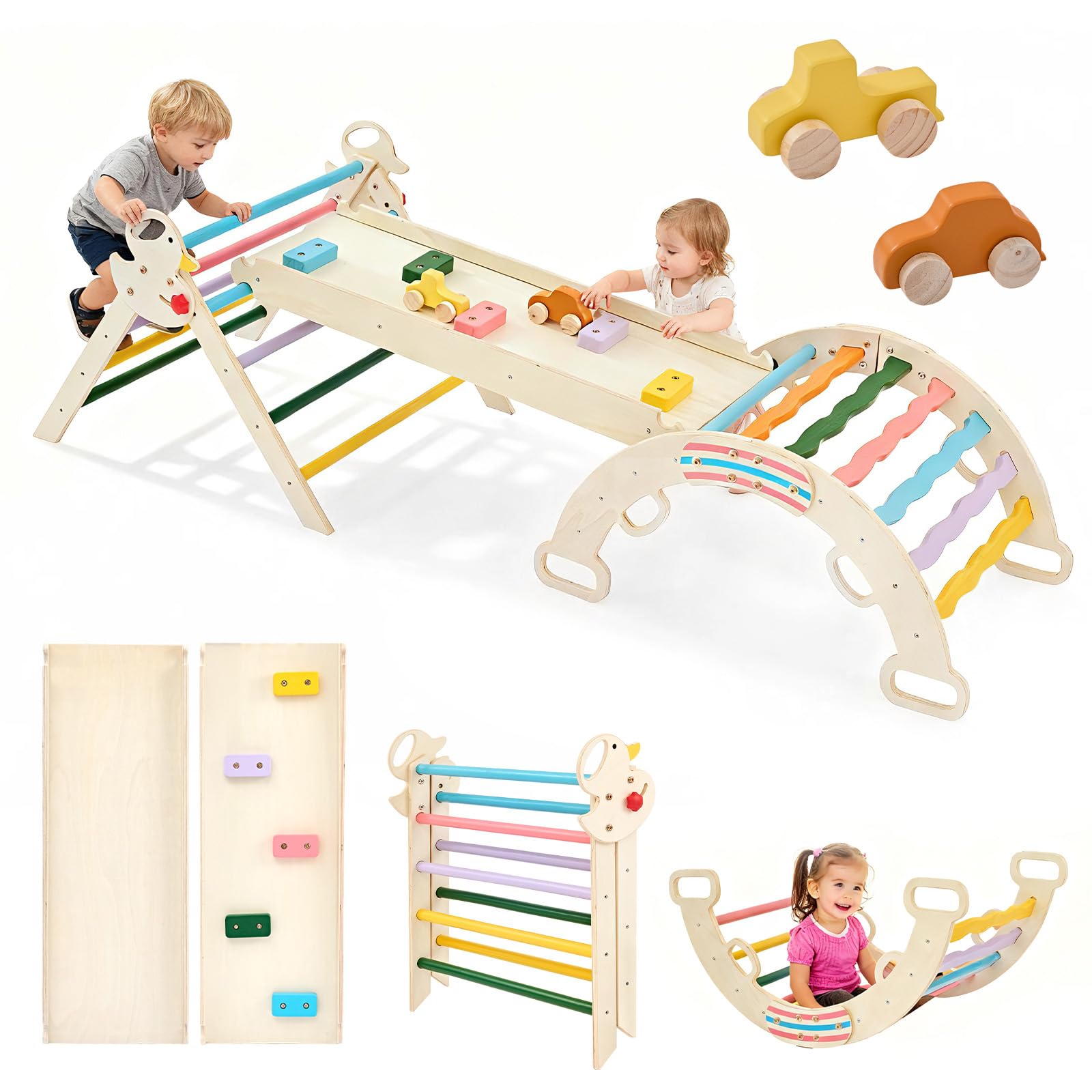DUMOS 9-in-1 Pikler Triangle Set for Toddlers, Foldable Montessori Climbing Toys