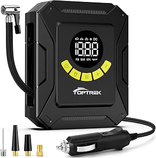 toptrek Car Tyre Inflator 12V DC 150 PSI Wired Portable Auto ShutOff | Air Compressor with Digital LCD Screen and Preset Pressure, Extended Cord Tyre Air Pump for Car/Bike/Motorcycle/Inflatables