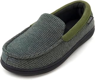 ULTRAIDEAS Mens Soft Memory Foam Moccasin Slippers with Non Slip Rubber Insole, Lightweight Breathable Knitted Closed Home Shoes