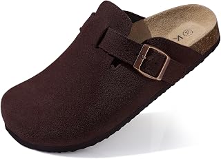 KIDMI Genuine Suede Clogs Women Cork Footbed Leather Mules Arch Support