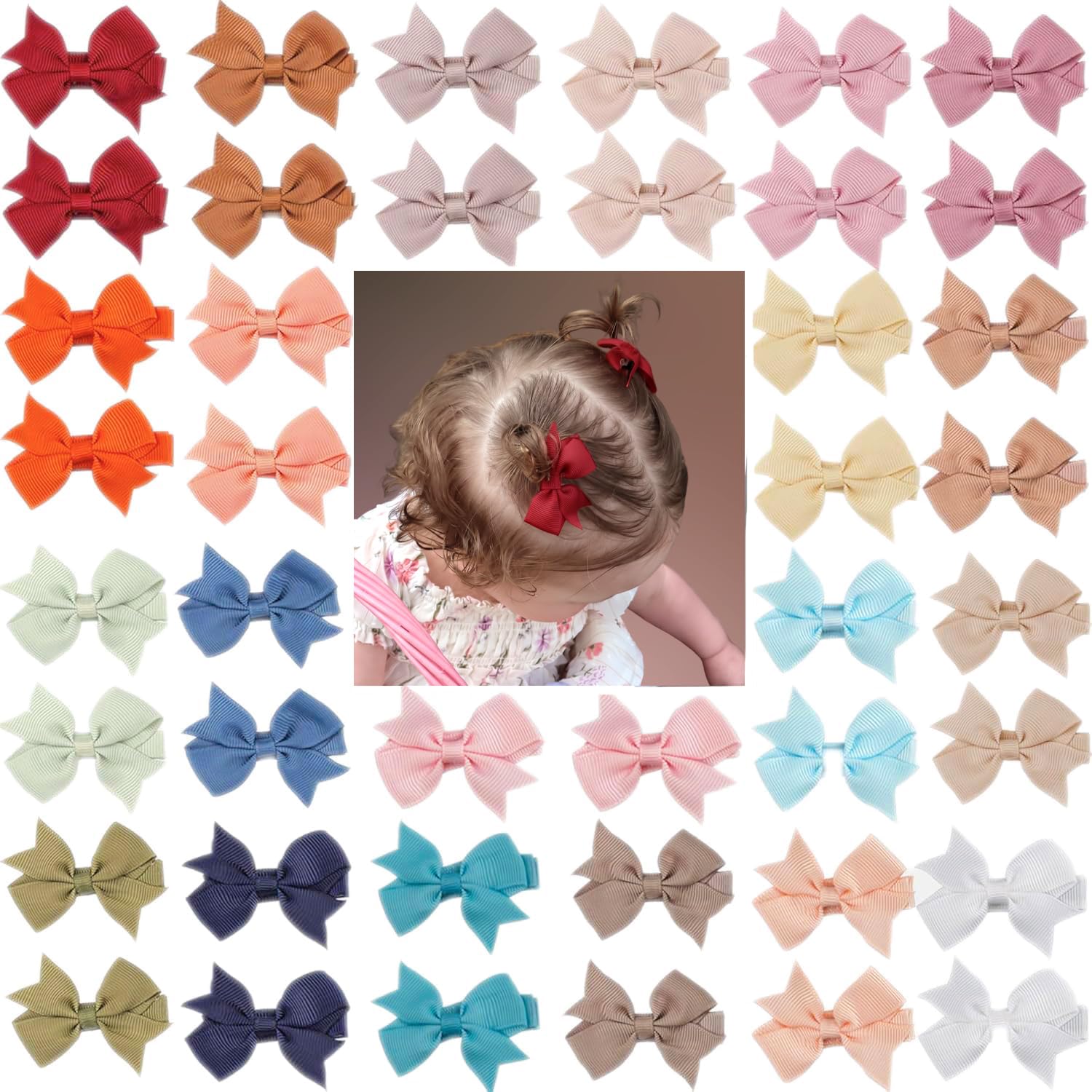 CÉLLOT Hair Clips for Girls - 42PCS Fully Lined Hair Bows Alligator Clips for To