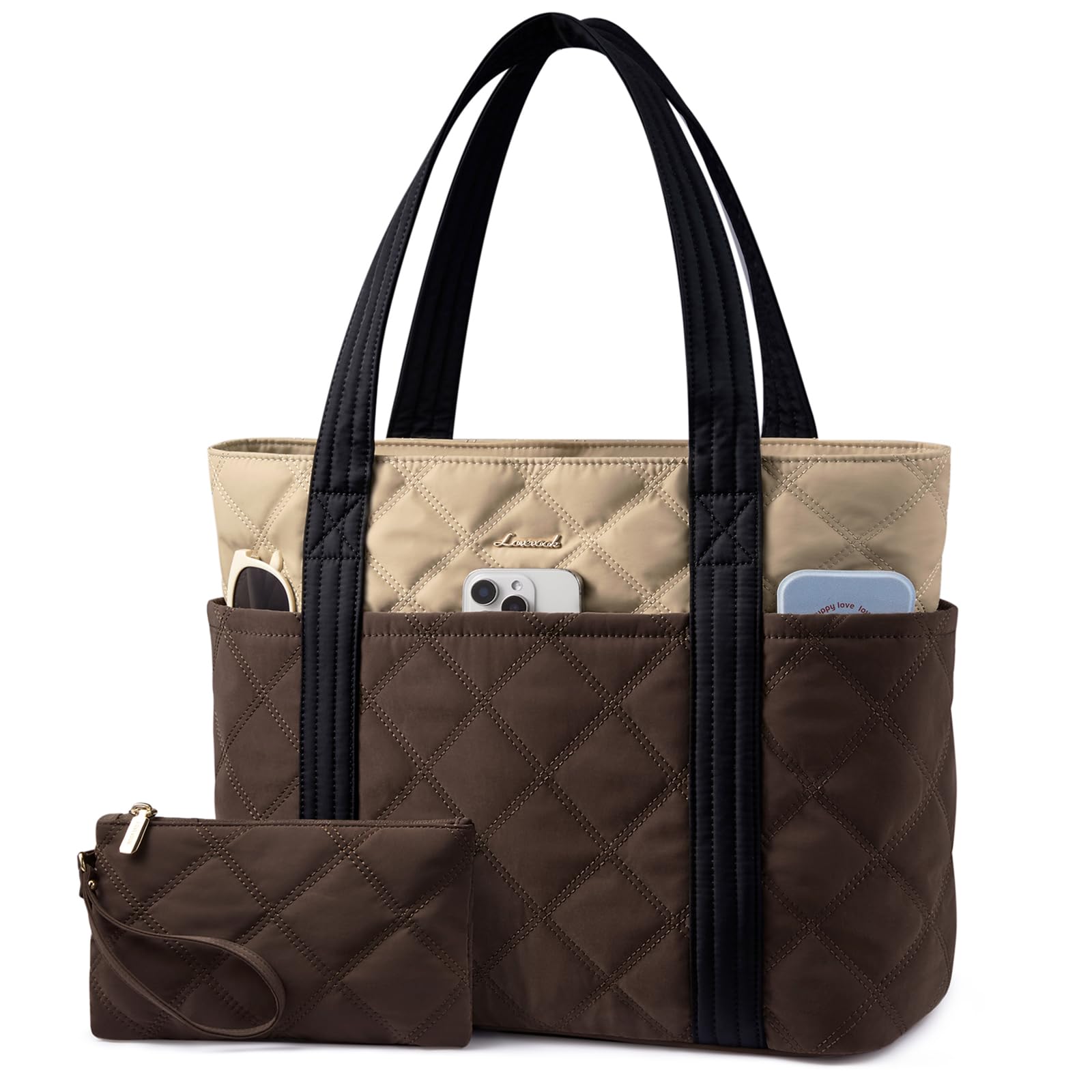 LOVEVOOK Padded Tote Bag for Women Puffy Work Bag Travel Bag with Zipper for Tea