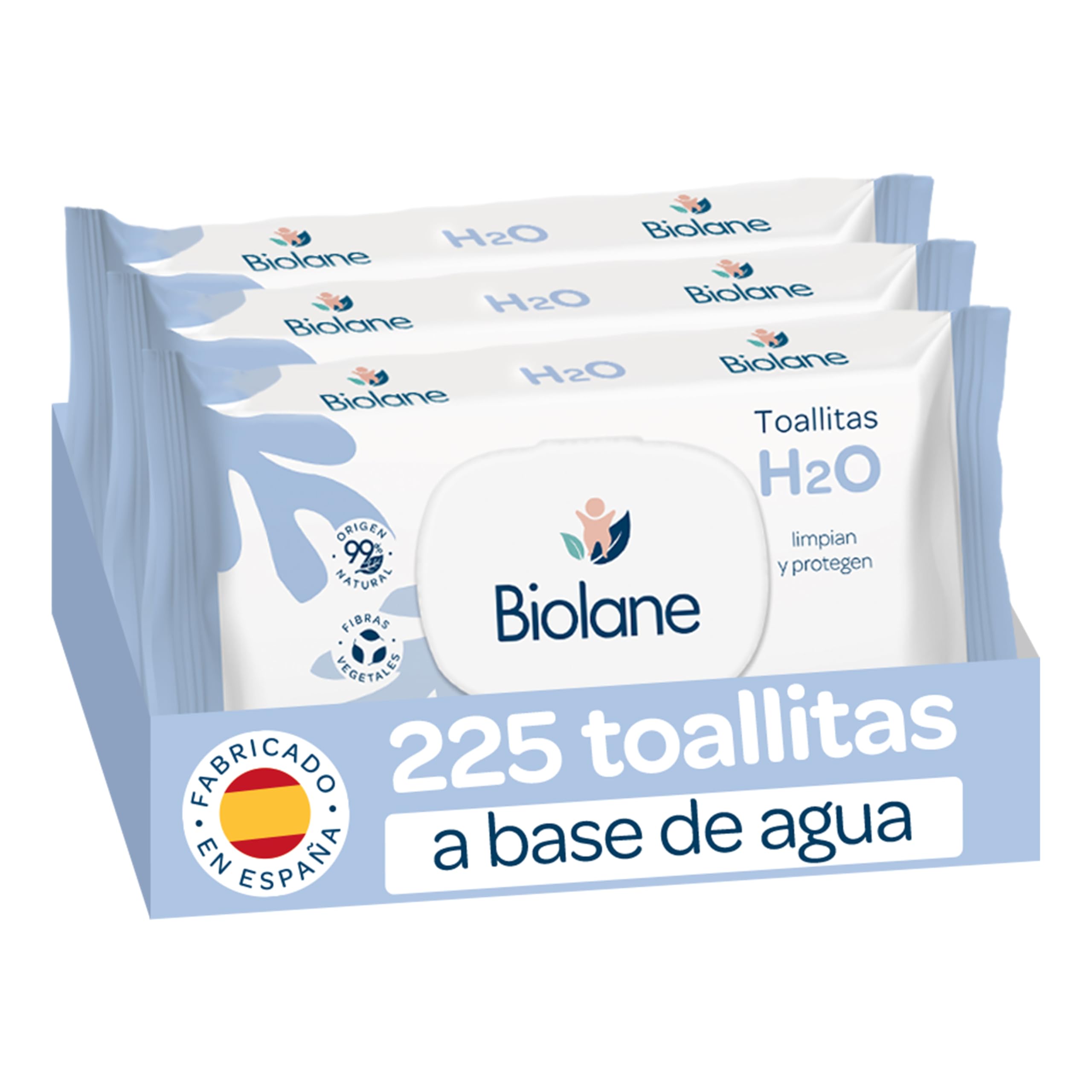BIOLANE - H2O Baby Wipes - 225 Wipes - 3 Packs of 75 Units