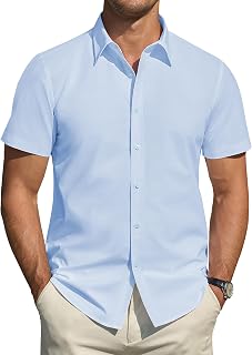 J.VER Men's Short Sleeve Casual Button Down Stretch Stain Proof Formal Plain Dress Shirts