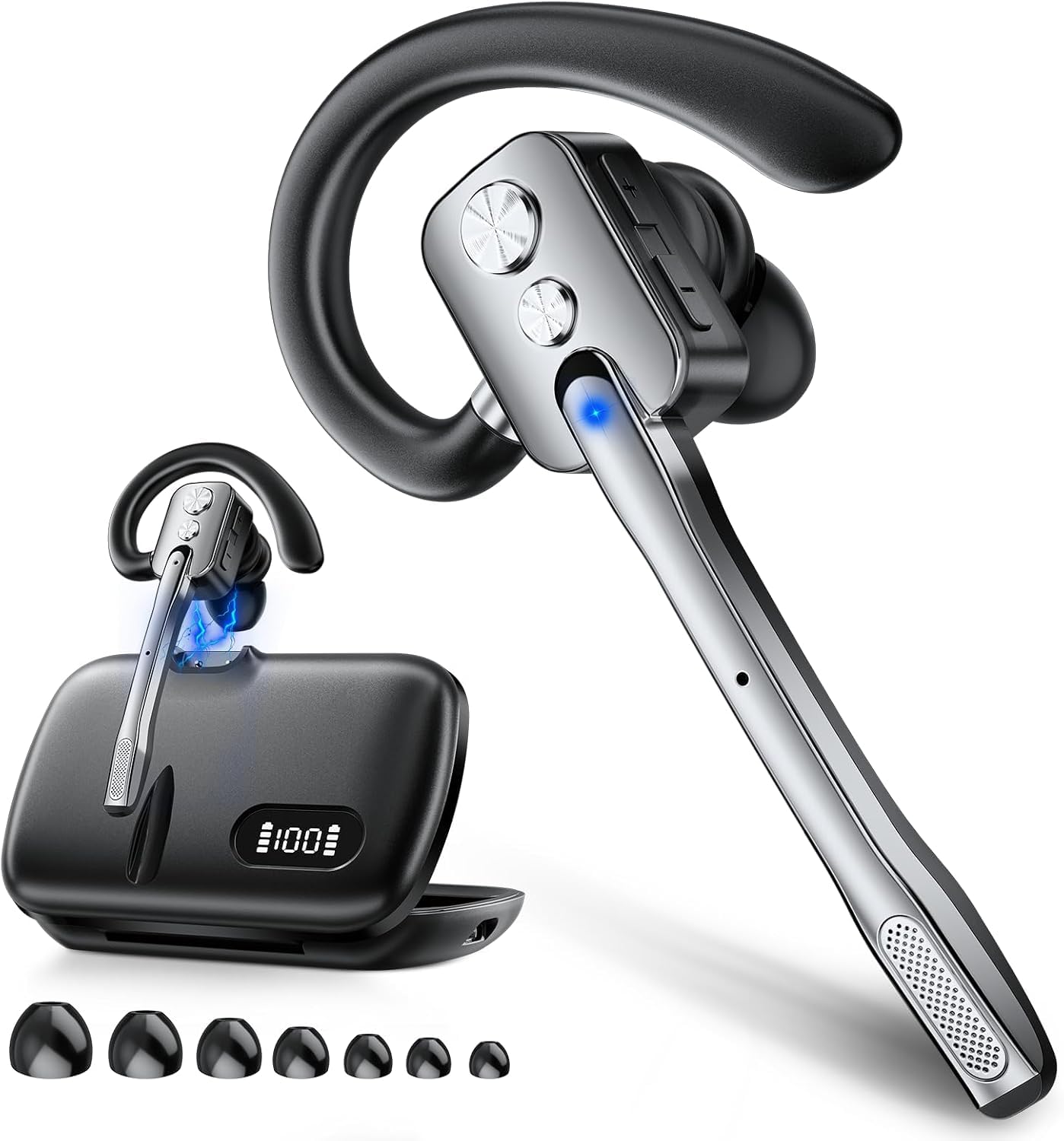 Bluetooth Headset, Wireless Headset with Dual-Mics & Noise Cancelling, Bluetooth