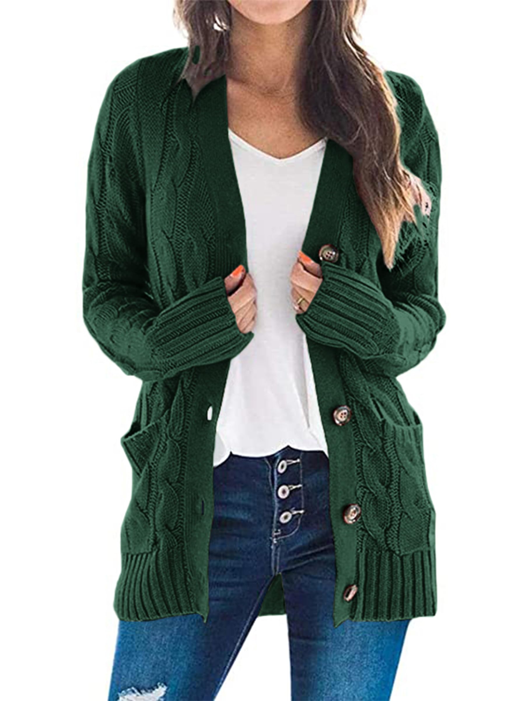 PRETTYGARDEN Women's Open Front Cardigan Sweaters Fall Fashion Button Down Cable