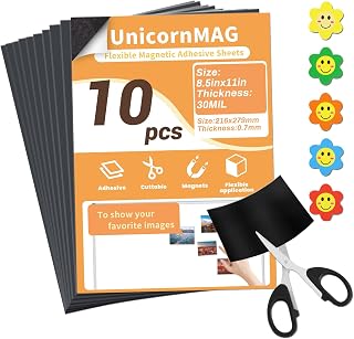 UnicornMAG Magnetic Sheets 8.5" x 11" 10 Pack - Flexible Magnet Sheets | for DIY Crafts and Photo Magnets,Suitable for School Classroom Boards, Refrigerator and Shelf Labels