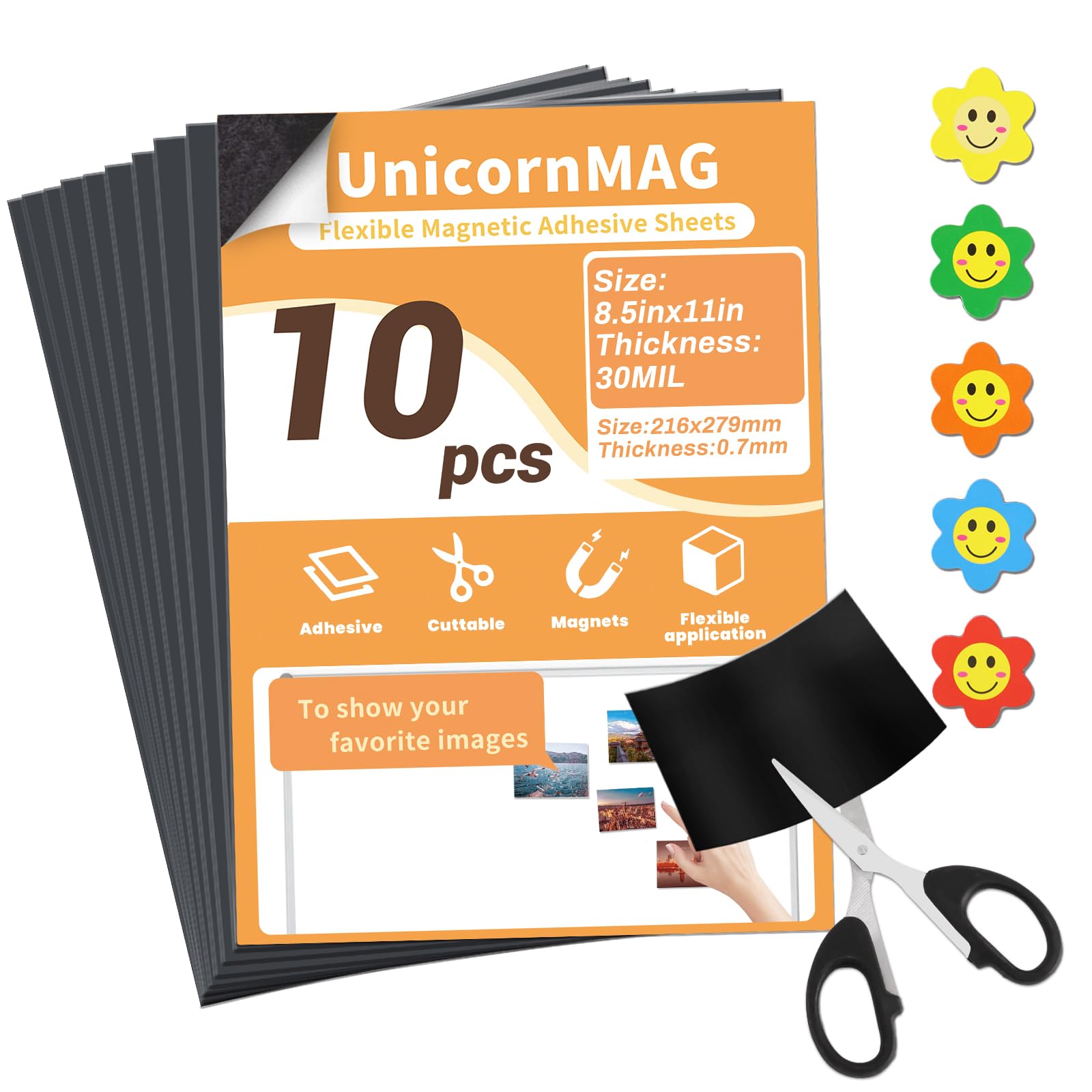 UnicornMAG Magnetic Sheets 8.5" x 11" 10 Pack - Flexible Magnet Sheets | for DIY
