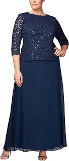 Alex Evenings Women's Tea Length Sequin Lace Mock Dress (Petite and Regular) Special Occasion Dress