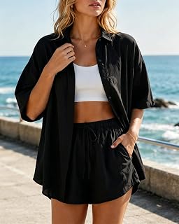 Women 2 Piece Jumpsuit Summer Clothing Beach Casual Shorts Set, Black