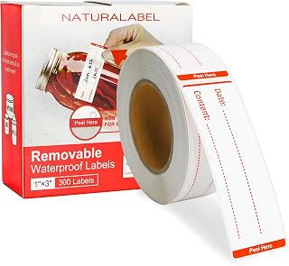 NATURALABEL 300 Removable Freezer Labels with Dispenser, 1" x 3" (Red) | Pre-Printed, writable, remove no residue, waterproof & oilproof, 1 box, 300 labels per box, for meal prep containers
