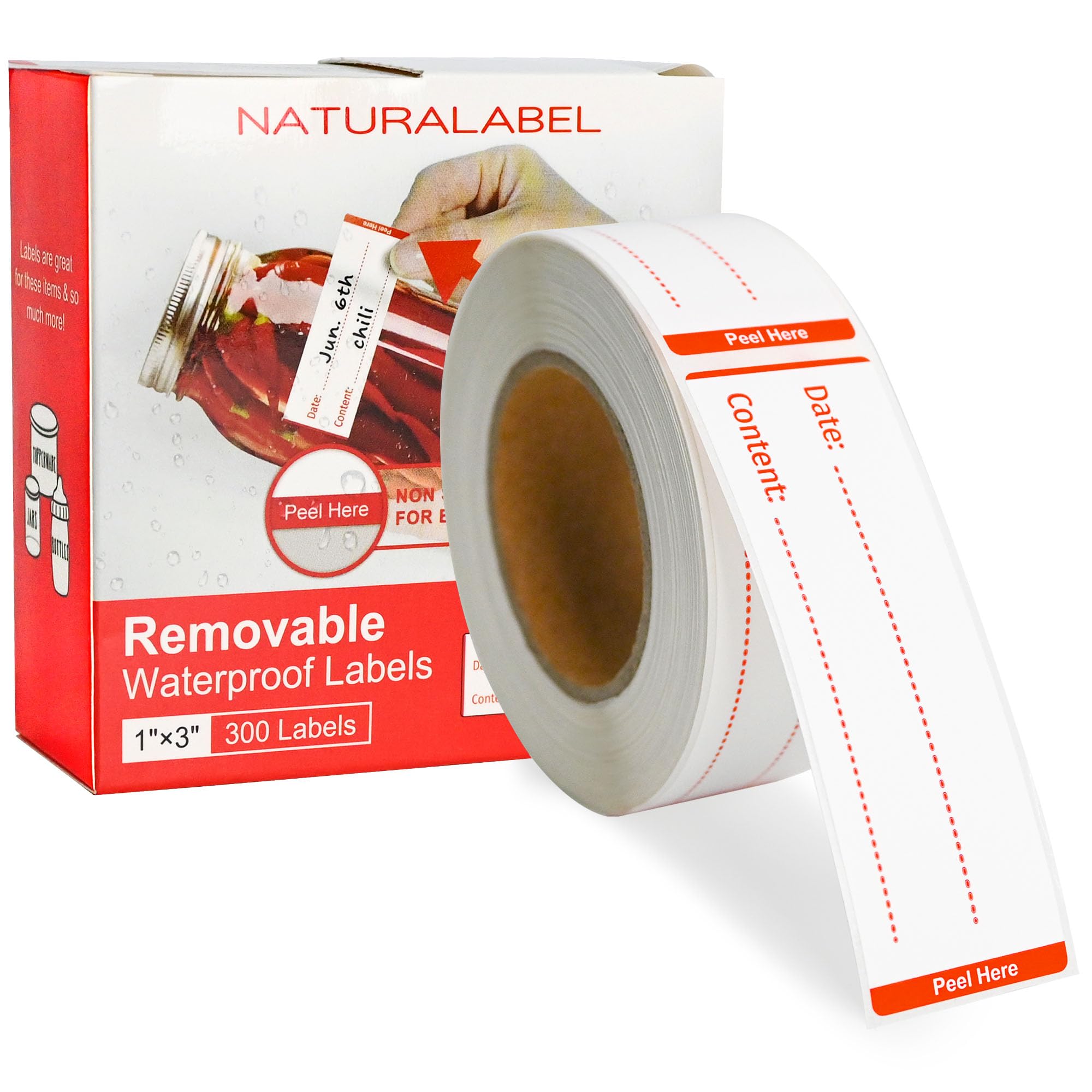 NATURALABEL 300 Removable Freezer Labels with Dispenser, 1" x 3" (Red) | Pre-Pri