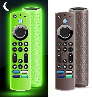 OneBom (2Pcs) Silicone Remote Cover Glow in The Dark with Black Lanyard, Lightweight Anti-Slip Shockproof Remote Case(Glow Green&amp;Brown)