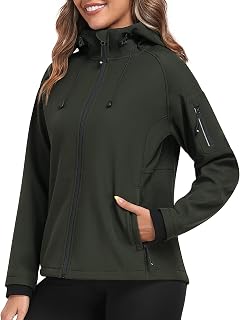 MoFiz Chaqueta Softshell con forro polar para mujer, con capucha, resistente al viento, ligera, aislante, con cremallera completa, abrigo cálido