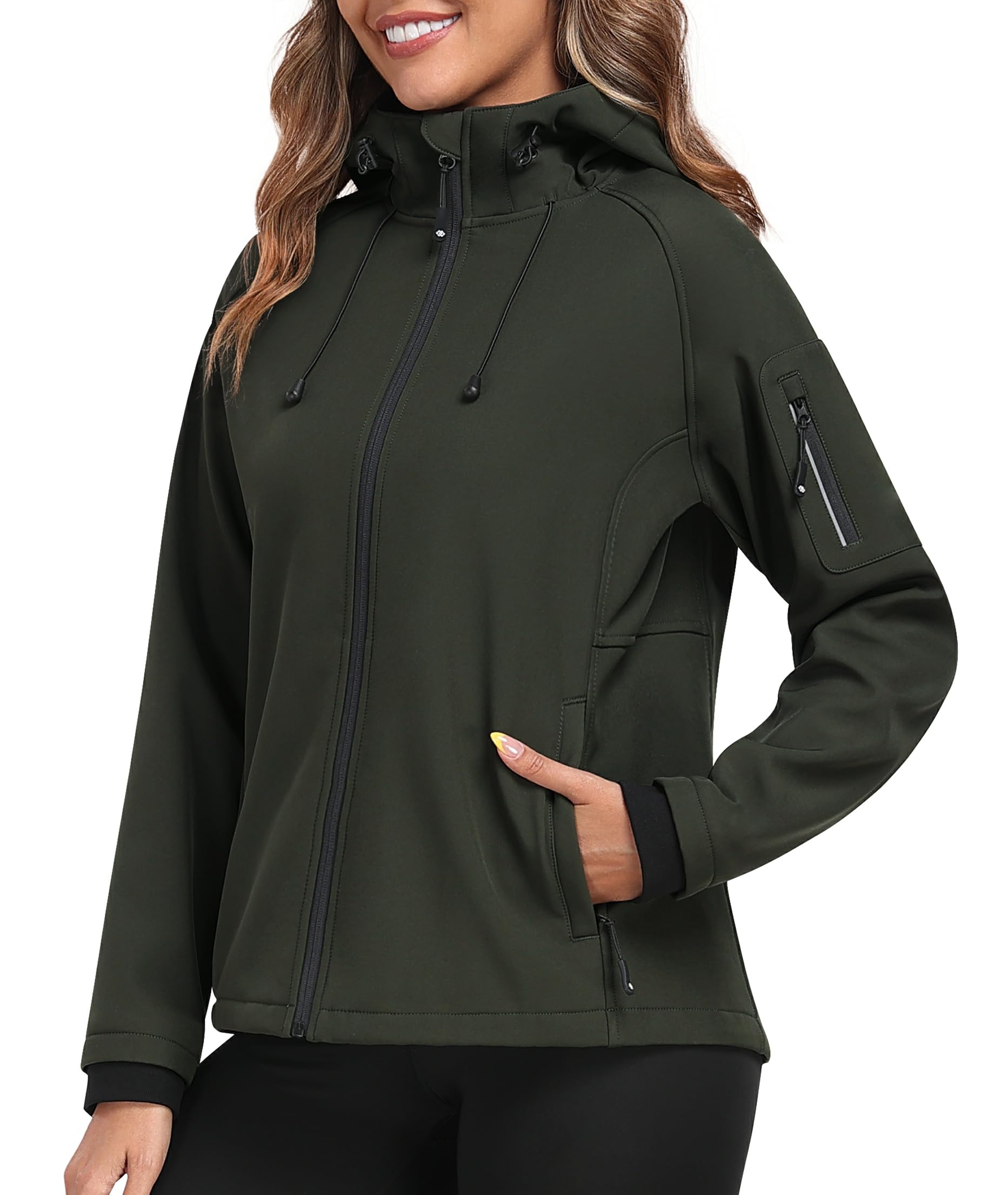 MoFiz Chaqueta Softshell con forro polar para mujer, con capucha, resistente al 