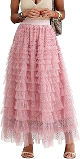 Flygo Women Long Maxi Tiered Tulle Skirts A Line Ruffle Layered Fairy Skirt