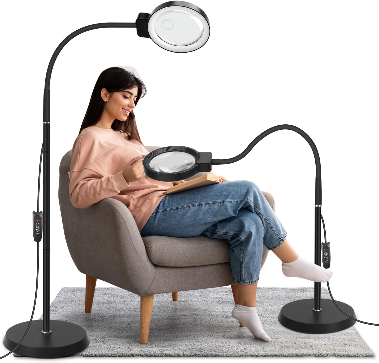 10X 30X Magnifying Glass with Light and Stand, Floor Standing LED Magnifying Lam