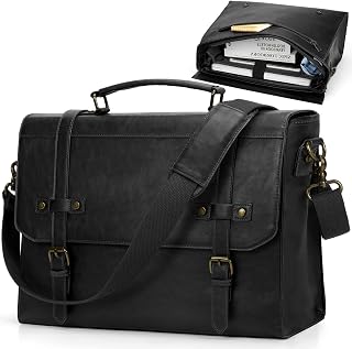 RAINSMORE Messenger Bag PU Leather Laptop Bag 17.3 Inch Briefcase for Men