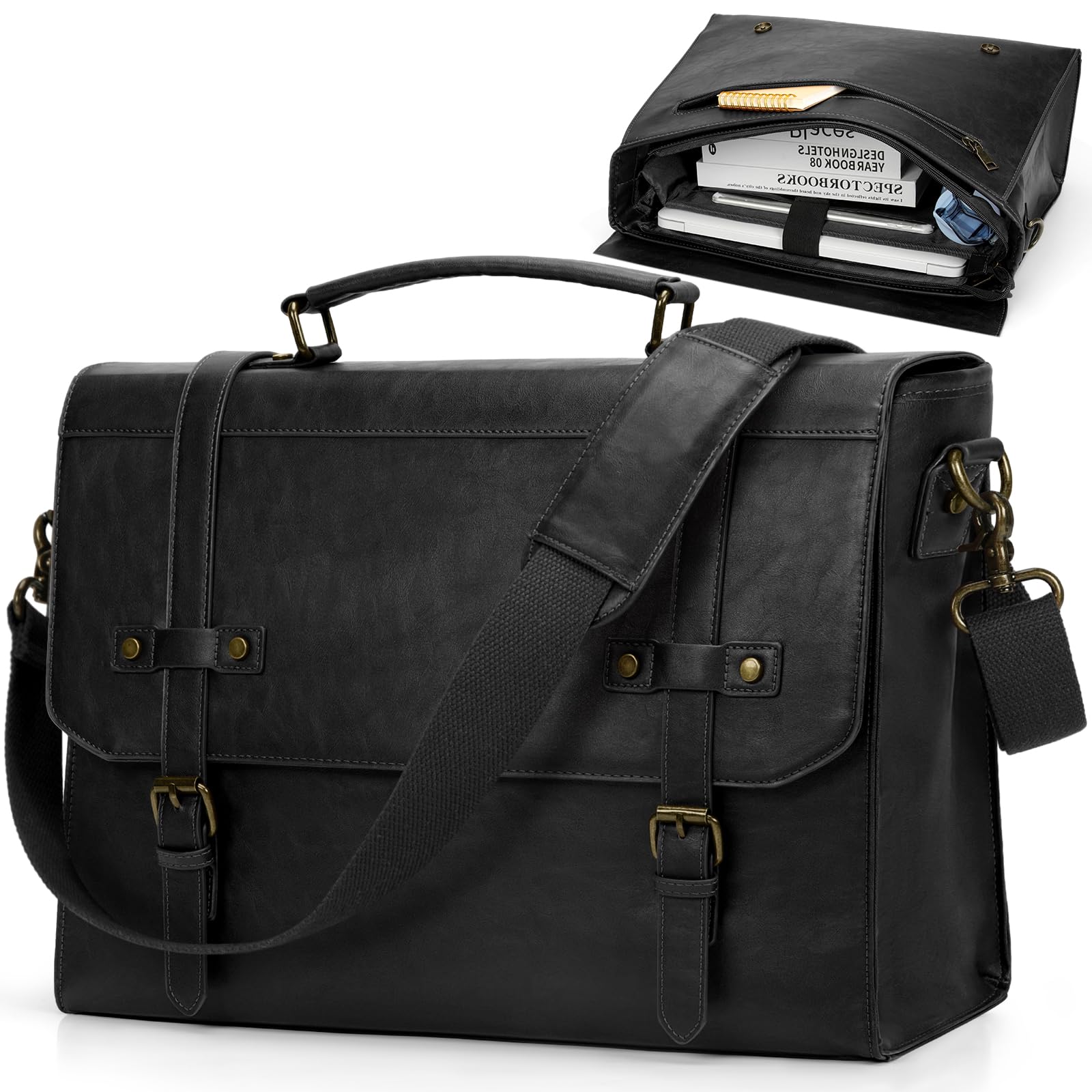 RAINSMORE Messenger Bag PU Leather Laptop Bag 17.3 Inch Briefcase for Men