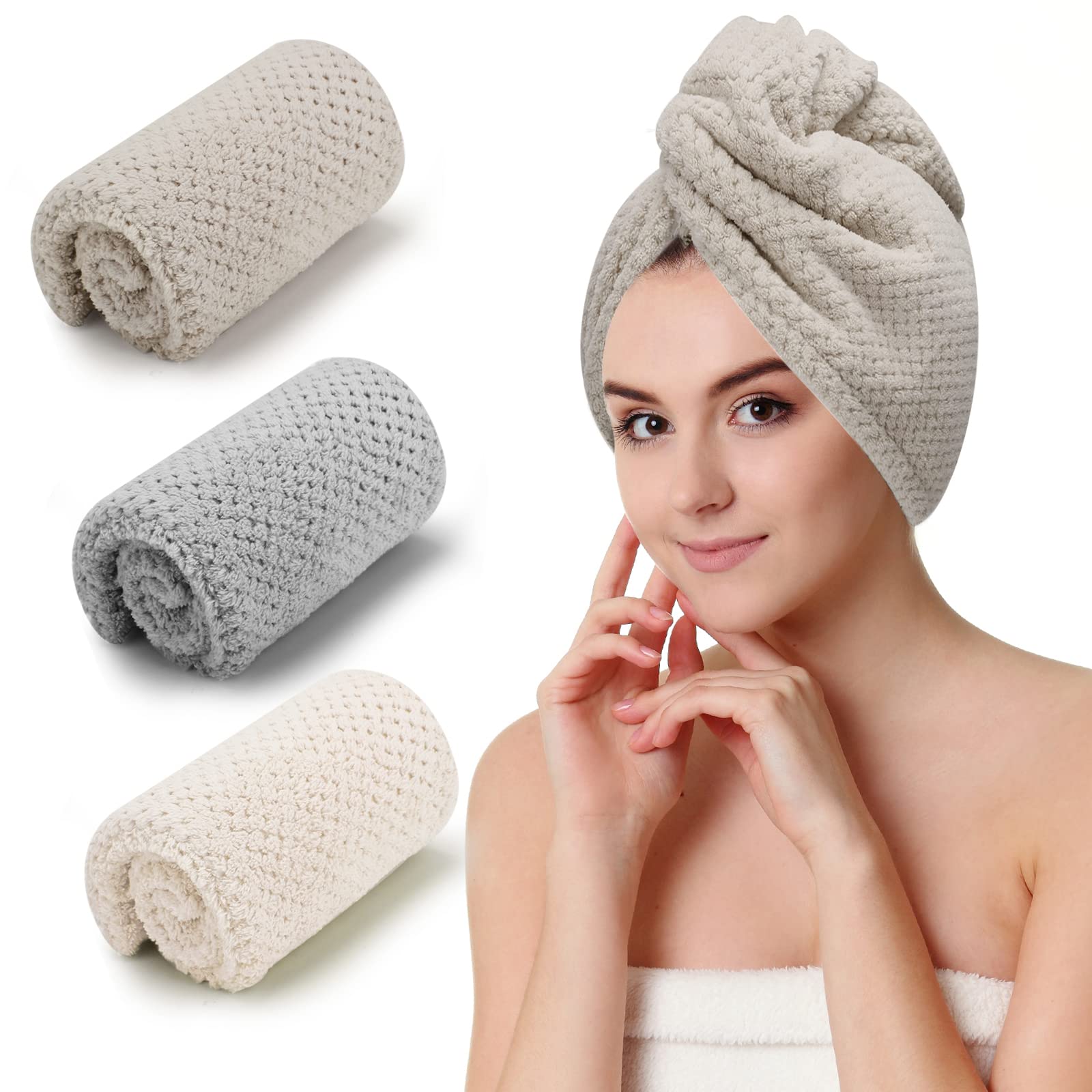 CZZXI 3 PCS Microfiber Hair Towel, Hair Wraps for Women Wet Hair。 | Fast Drying 