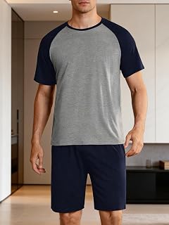 Mens Printed Home Set Short Sleeve T Shirt and Shorts Comfortable Mens Pajama Set Casual Home Set