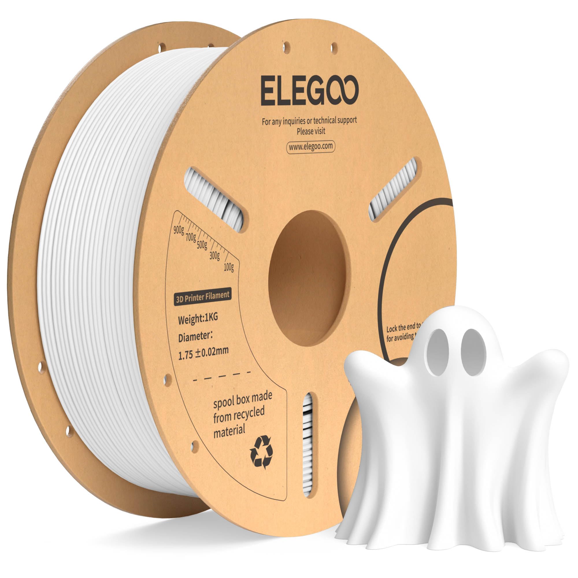 ELEGOO PLA+ Filament 1.75mm White 1KG, PLA Plus Tougher and Stronger 3D Printer 