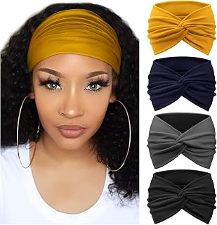 DRESHOW 4 Pieces Headband for Women Turban Bohemian Elastic Ribbon Hair Band Headband Hair Accessories