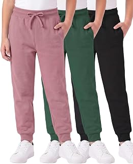 3 Pack Girls' Fleece Joggers Sweatpants Kids Teens School Sweat Pants Youth
