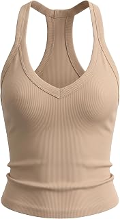Womens Racerback Ribbed Tank Top Slim Fit Stretch Tank Top