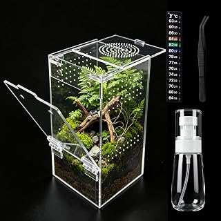 Jumping Spider Enclosure 4" x 4" x 8" Fully Assembled Acrylic Habitat Kit | Front & Top Access Design, One-Piece Construction, Feeding Included, Easy Large Decor Placement, Clear Viewing Habitat System