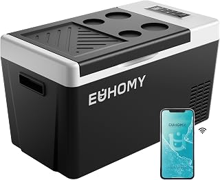 EUHOMY 23QT 12 Volt Refrigerator, -4℉~68℉ Electric Cooler for Car | No Ice Needed, 12V&amp;100-240V, Compressor Cooling, ECO/MAX Modes, 3-Level Battery Protection, Truck/Travel/Home Use,Low Noise
