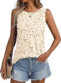 ORANDESIGNE Women Floral Pattern Round Neck Sleeveless Casual Summer Loose Tank Tops