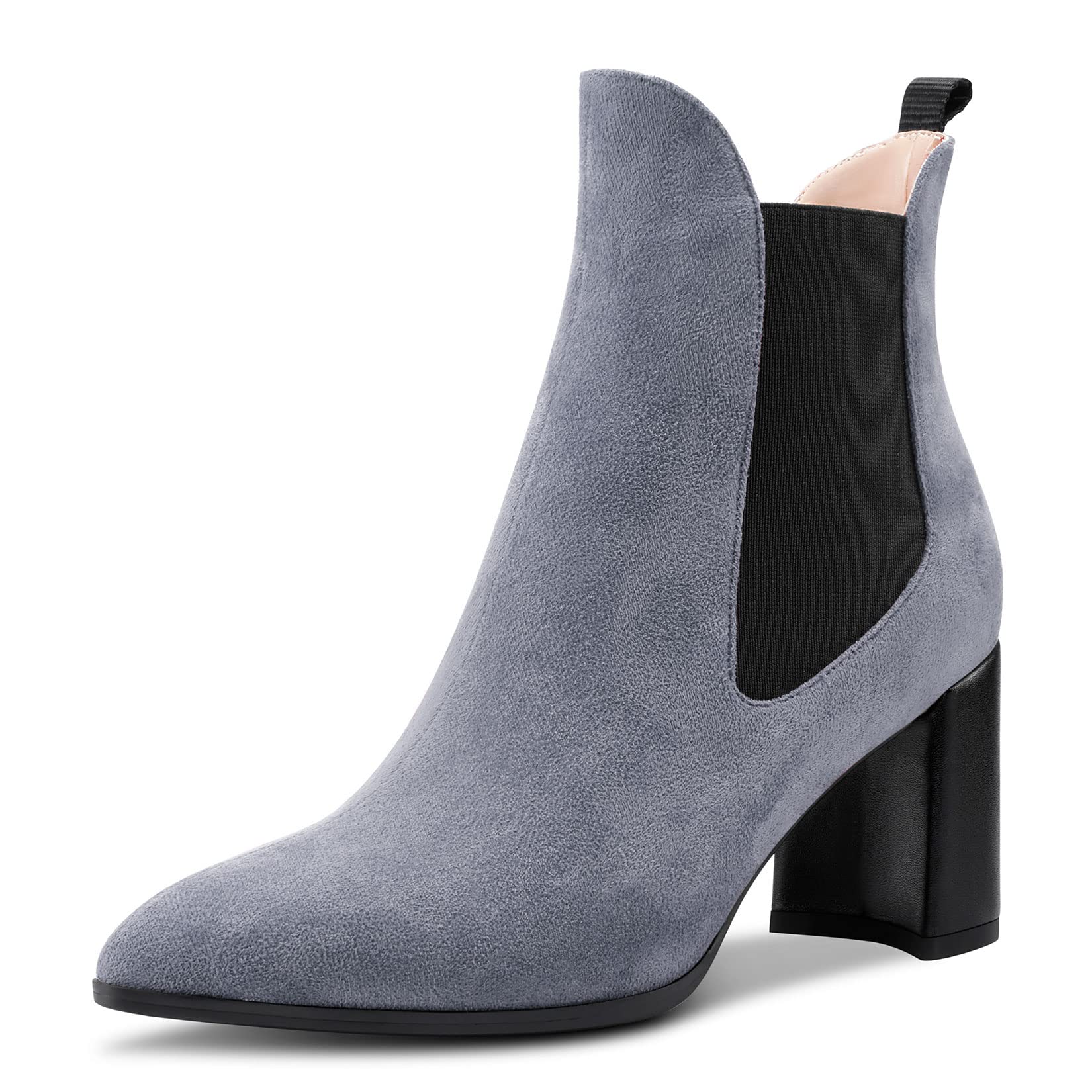 Aachcol Women's Chelsea Ankle Boots Closed Toe Slip-on Chunky Block High Heel Su